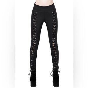 Killstar Viper Lace Up Faux Leather Leggings Black Small